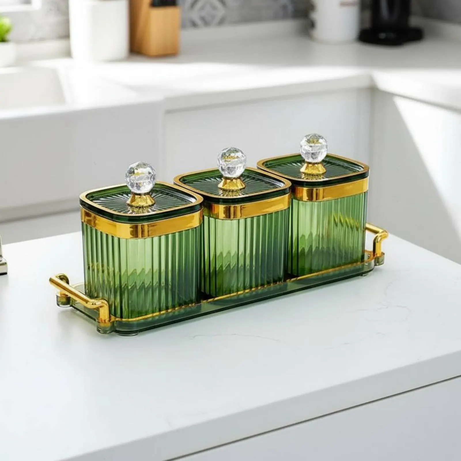 Decorative Snack Container Set Airtight Closure Luxury Food Storage Canister Set Lidded Candy Dish with Tray view 5
