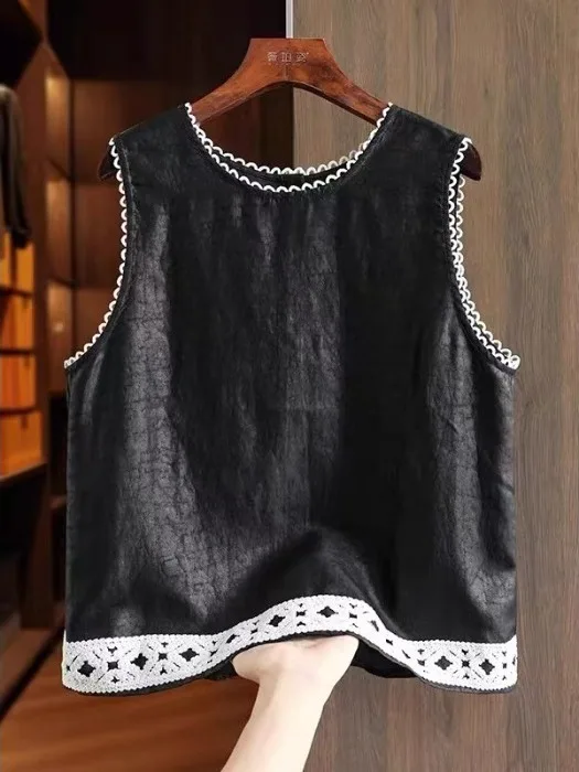 

Свободный кружевной маленький жилет с вышивкой, верхняя одежда, летняя утягивающая внутренняя одежда, топ для женщин больших размеров, удобный хлопок, полиэстер...