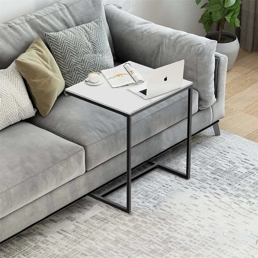 

Marble Coffee Table Sofa Side End Table C Shape Bedside Laptop Table White Black