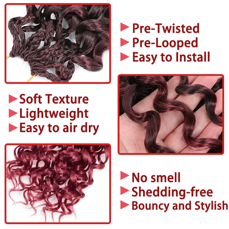 18-дюймовые предварительно заплетенные крючком волосы для женщин - Gogo Curl/пляжные завитки/океанские/воды/глубокие волны вязаные крючком волосы 8 упаковок, синтетические волосы