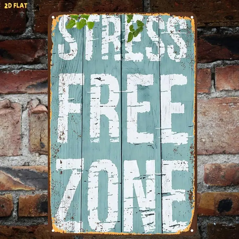 2D Flat, 1pc, Funny Retro Stress Free Zone Signmetal Iron Sign, Pre-Drilled Holes, Suitable for Indoor, Garden, Outdoor, Home, O