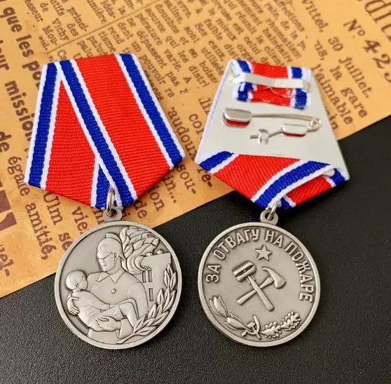Foreign Trade Wholesale Soviet Medal Civil Firefighting Metal Badge Chest Badge Foreign Commemorative Medal Bronze