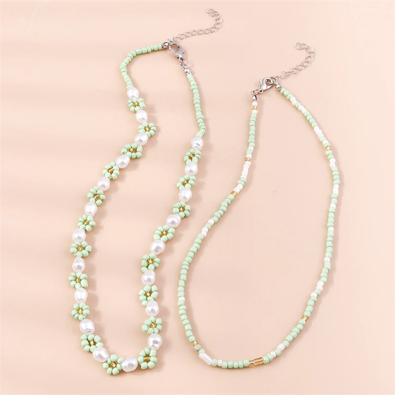 2 Teile/satz Mode Bunte Perlen Halsketten für Frauen Handgemachte Blume Perlen Choker Halsketten Mädchen Party Festival Schmuck Gifs – Detail 10