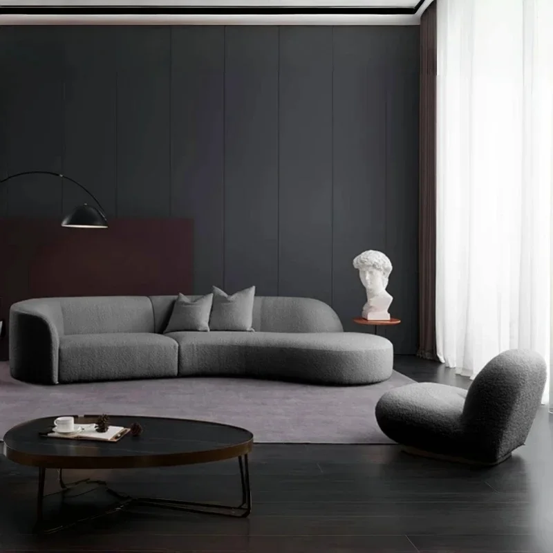 Modern Fabric Armless Curved 6-Seaters Grey Sectional Sofa with 3 Pillows