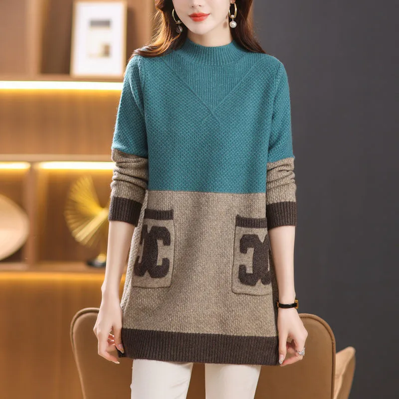 

Long Sweater Women's 2025 New Women's Knitwear Coat Autumn Winter Loose Inner Coat Semi-high Collar Jacket Bottoming Undershirts