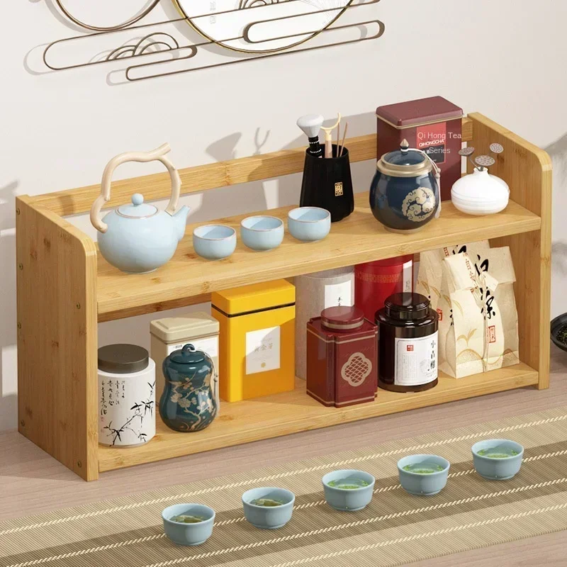 Desktop Tea Cup Holder, Small Desktop Bogu Holder, Solid Wood Purple Clay Teapot, Tea Set Storage Rack, Tea Can Storage Shelf