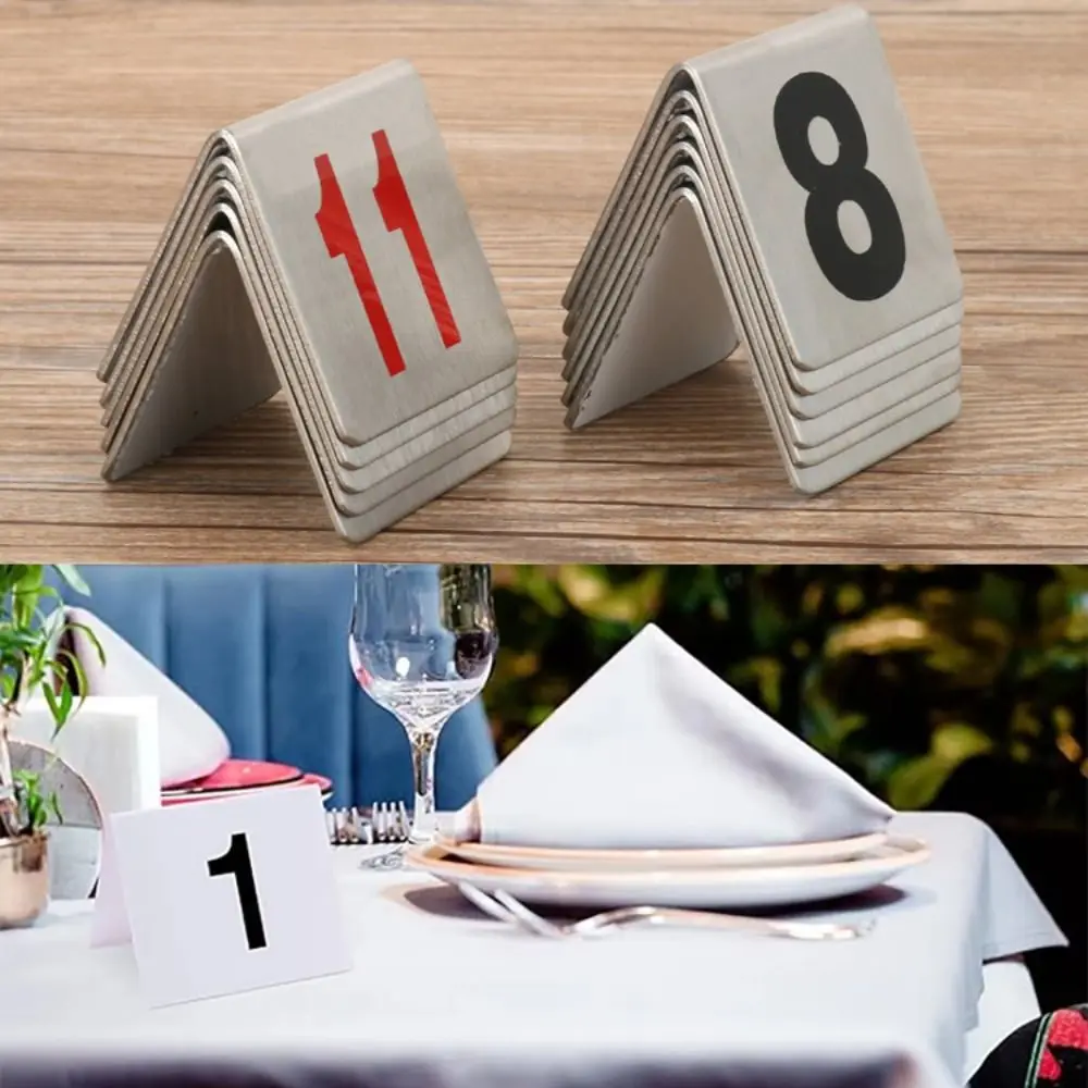 10Pcs/Set Stainless Steel Table Number Plate Double Sided Numbered 1 Through 20 Digital Card Plate Desktop Number Sign