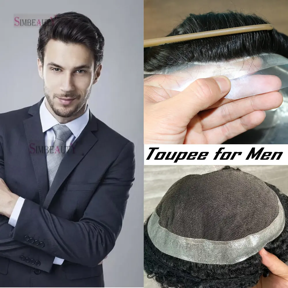 Toupee for Men Real Human Hair Australian Base French Lace With PU Around Men's Toupets Capillary Prosthesis Male Wigs Systems