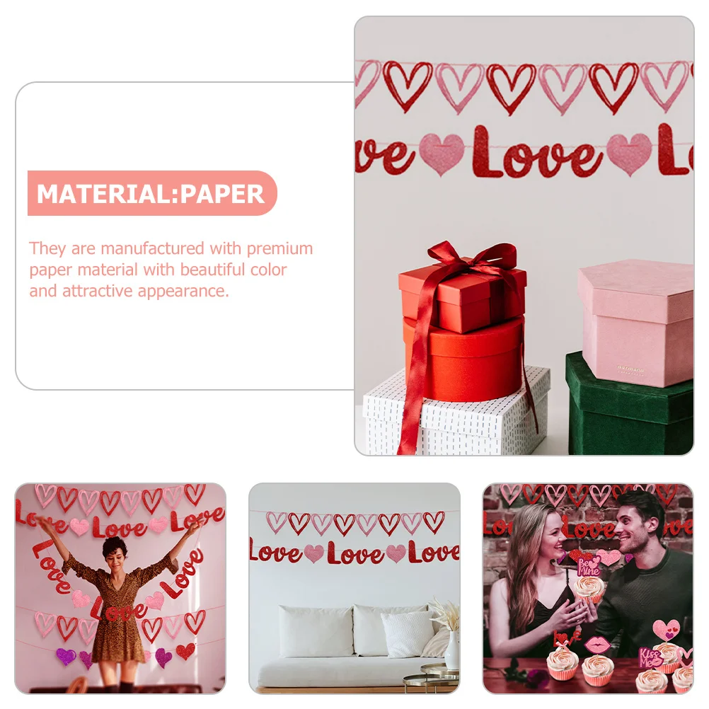 

2Pcs Valentine Heart Bunting Banner Valentine Party Hanging Decoration Romantic Festival Supplies Wedding Backdrop Photo Prop