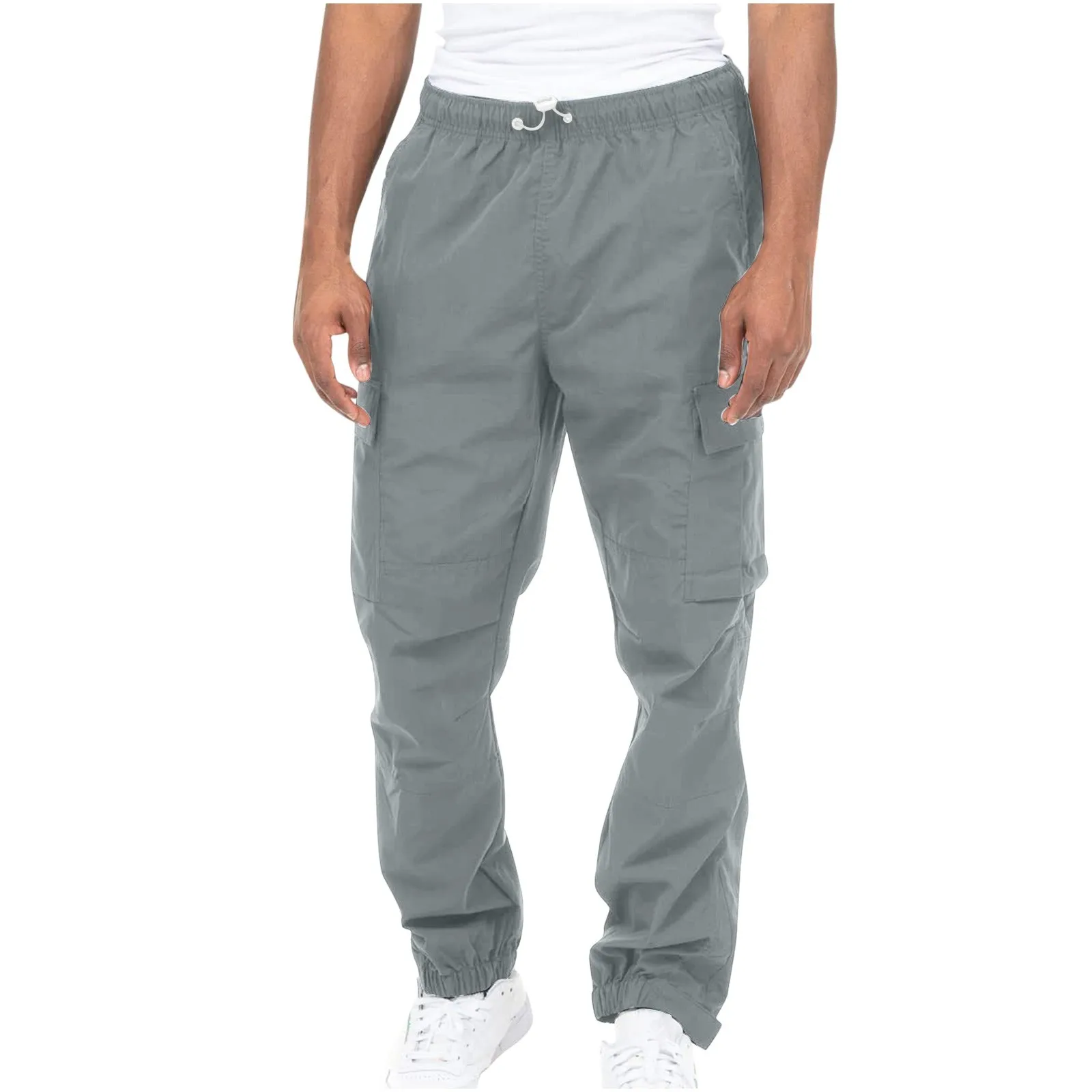 Pantalones de Peto para hombre, pantalones Cargo finos y cómodos de moda, informales, con banda elástica de Color sólido con bolsillos, primavera y verano