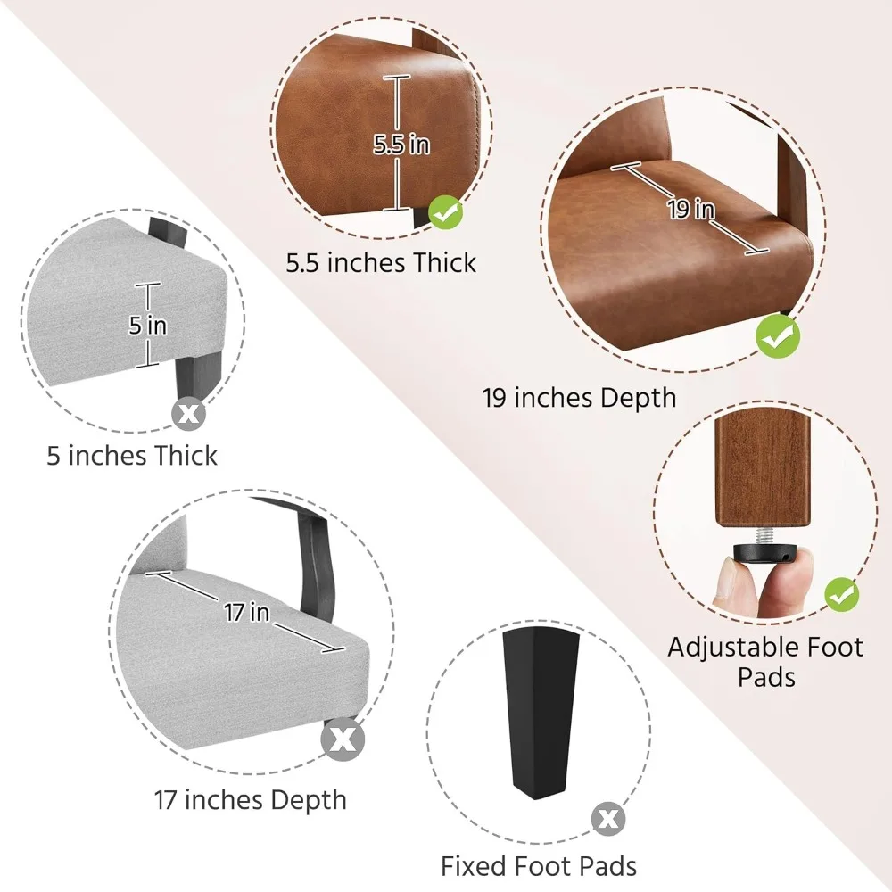 كرسي بلمسة من جلد البولي يوريثان، كرسي بذراعين حديث لمنتصف القرن بأرجل خشبية صلبة، كرسي ترفيهي للقراءة بظهر مرتفع لغرفة المعيشة