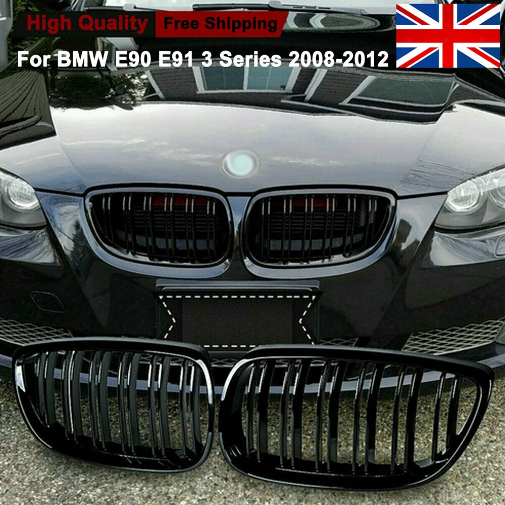 For BMW E90 E91 3 Series Kidney Grill Grille Gloss Black M Style 09-11 LCI Model