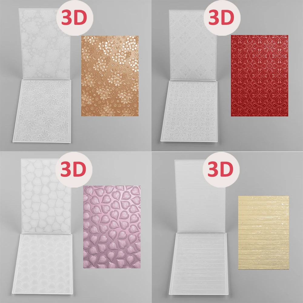 New 2024 Vintage Tile Heart Stripes Wood Panel 3D Embossing Folder Transparent Embossing Plastic Plates For DIY Paper Scrapbook