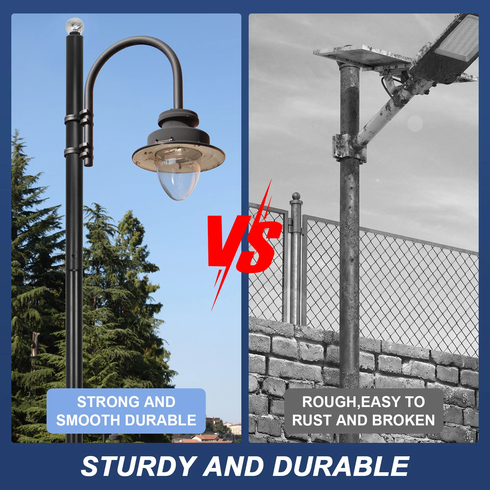 

10Ft Tall Street Light Pole with Rebar Cage Base Heavy Duty Street Lamp Post Splicing Lights Column for Street/Parking Lots/Park