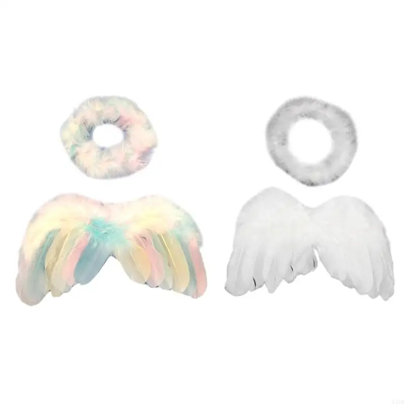 Infant Photoshooting Props Angel Wing & Hairband Newborn Shower Angel Costume Baby Month Celebration Photo Accessories