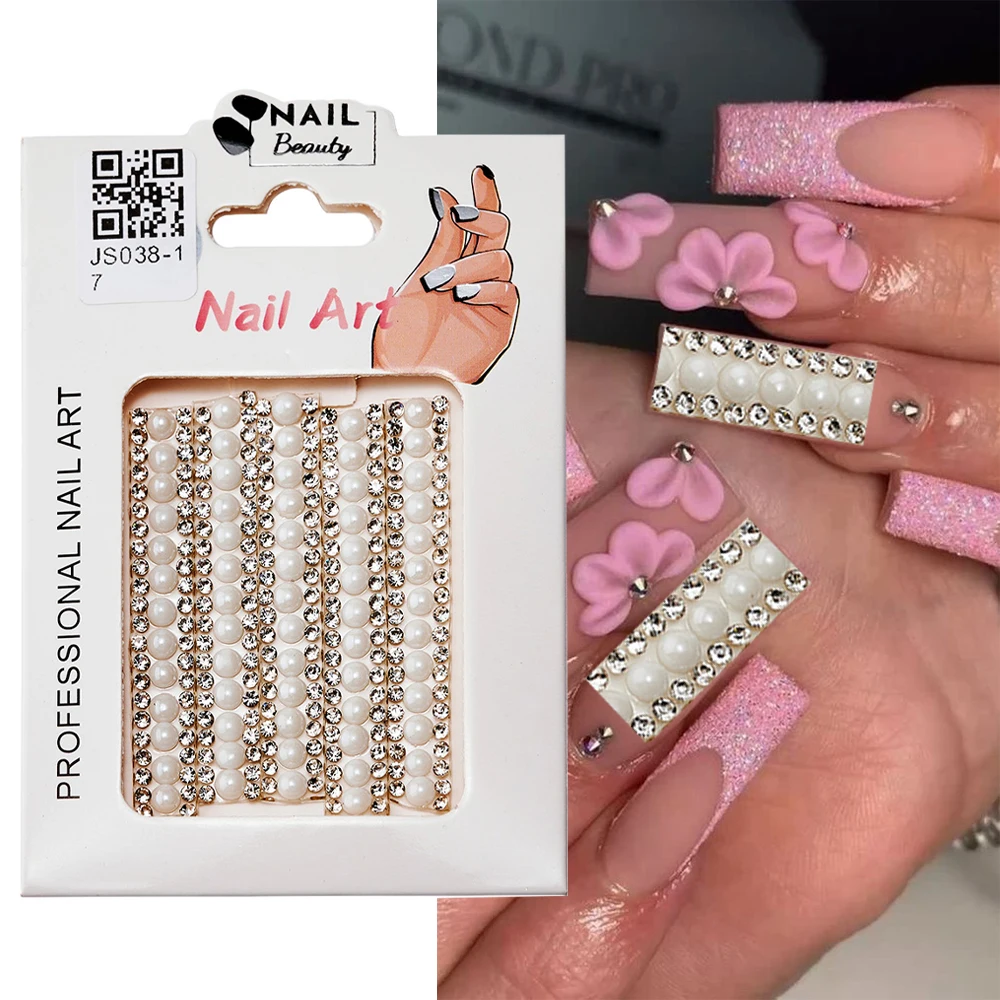 1ถุงเทปสติกเกอร์เพชรเงางามเพชรแถบเลื่อน DIY เล็บตกแต่งแถวของคริสตัลด้านหลังตัวอักษรกาวสำหรับตกแต่งเล็บ