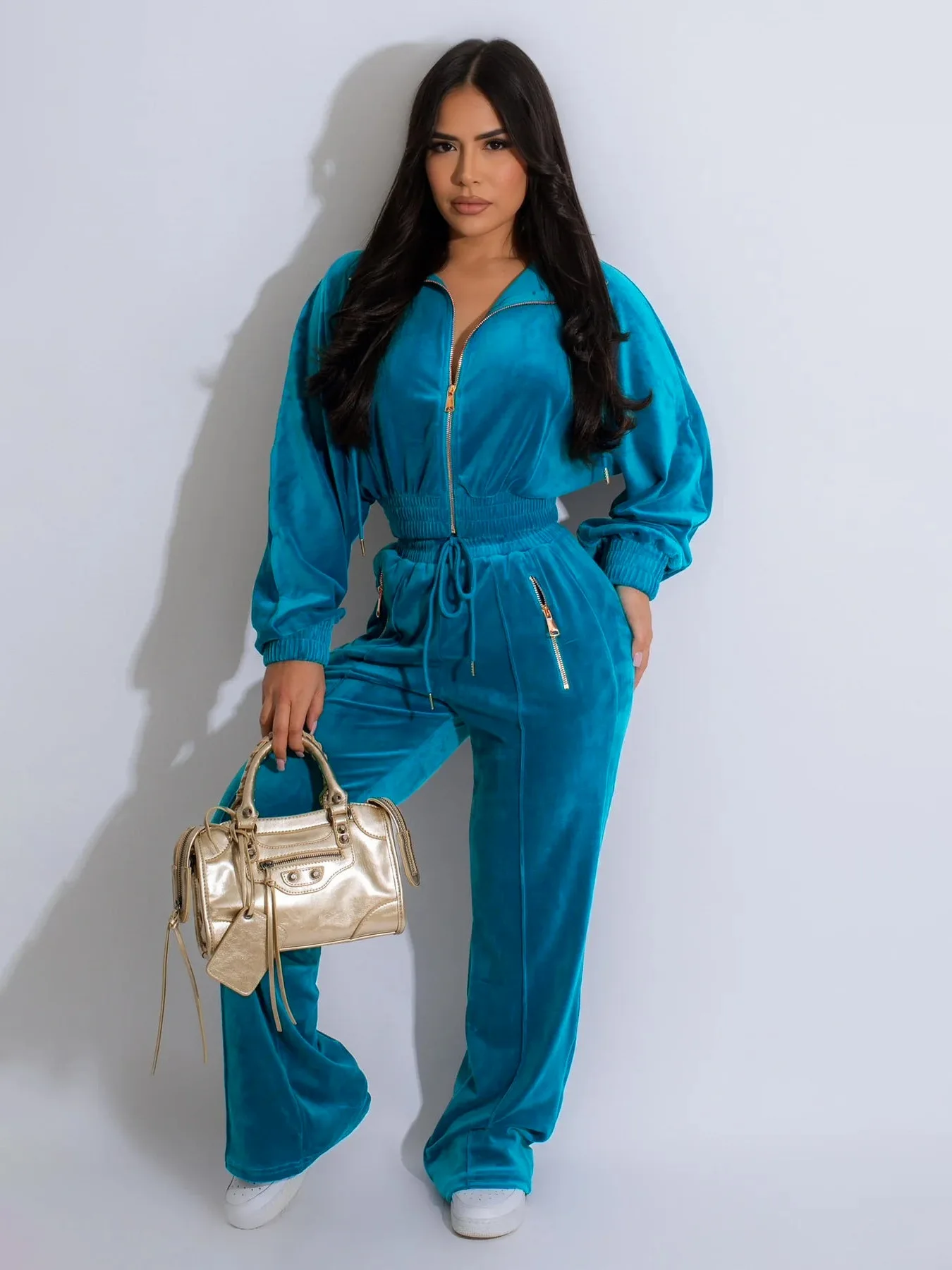 Women Set Autumn Winter Velvet Long Sleeve Jacket And Straight Pants Set Sportswear Casual 2 Piece Set Joggers Set Tracksuit