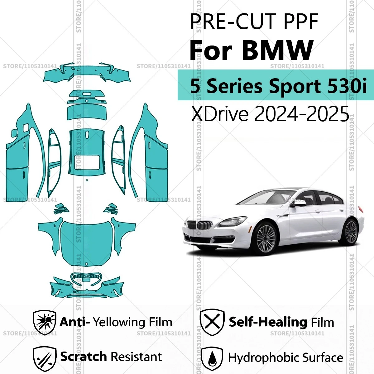 

Pre-Cut Paint Protection Film PPF Transparent Car Film Automotive PPF For BMW 5 Series Sport 530i xDrive 2024-2025 Full Vehicle