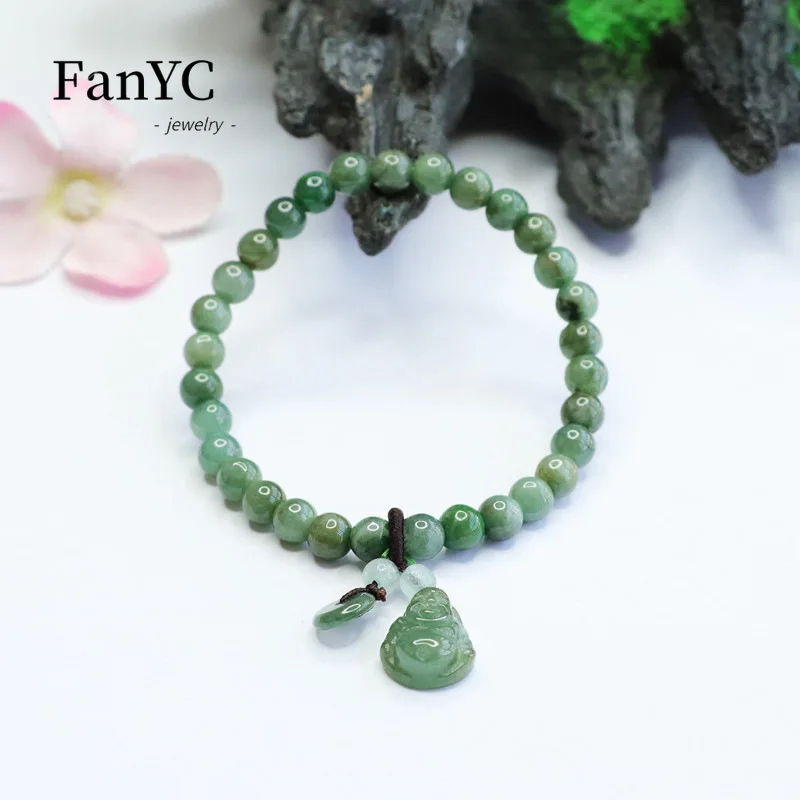 Natural Jadeite Oil Green Buddha Bracelet 6mm DIY Bead String Exquisite Fashion Ladies Jewellery Mascot