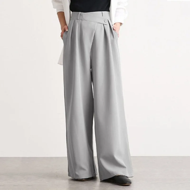 

New Y2K Solid Button High Waist Luxury Long Pants Loose Full Length Trousers Women Autumn Elegant Office Lady Wide Leg Pants