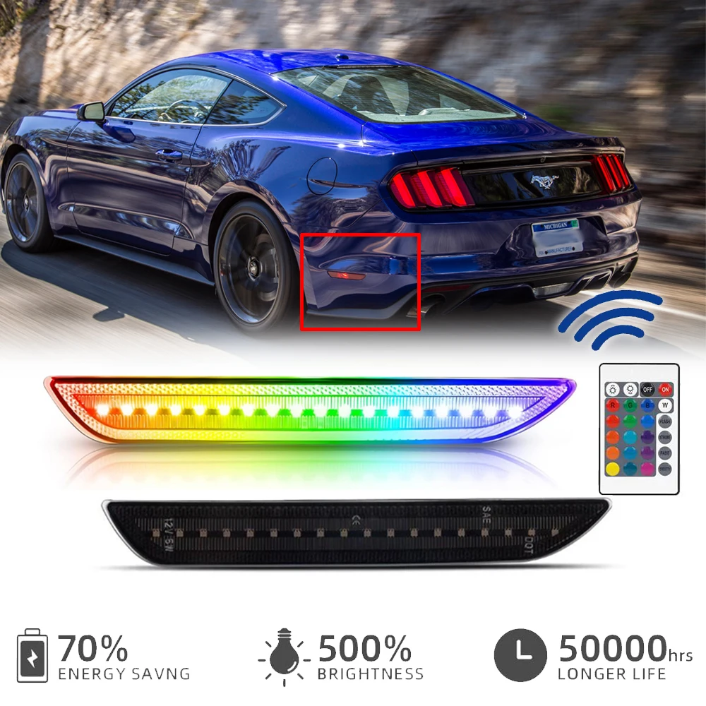 

Multi-color RGB LED Tail Bumper Side Marker Brake Light for Ford Mustang 2015-2023 Car Styling Warning Spotlight 2Pcs