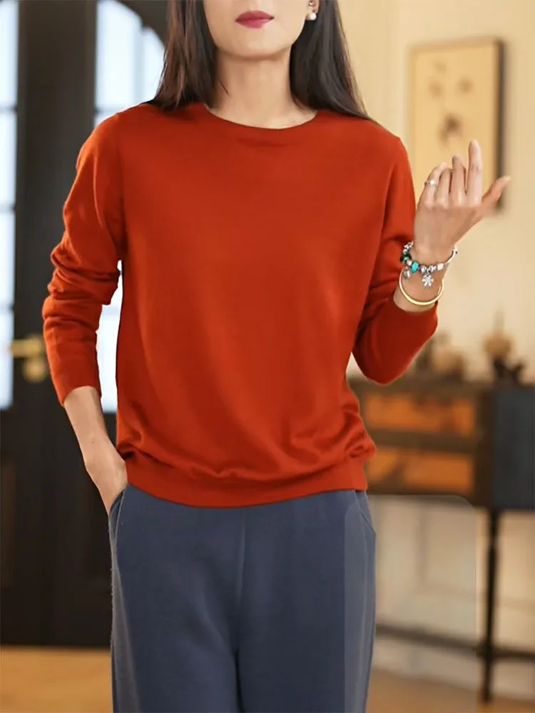 

Casual Long Sve round Ne Knitted Sweater Women's Inner Wear irt Simple Sle Color Autumn 2025 Faionable Top