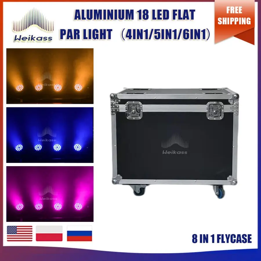 

No Tax 1Pcs Flycase For 18x18w RGBWA UV 6in1 LED Par Light DMX Stage Dj Flat Light KTV Bar Disco Light 18x12w RGBW Par Light