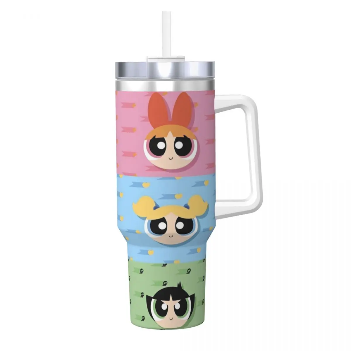 

The P-Powerpuffs Girls Stainless Steel Tumbler Travelist Coffee Mug With Straws and Lid 40oz Mugs Cup Cold Drink Water Bottle