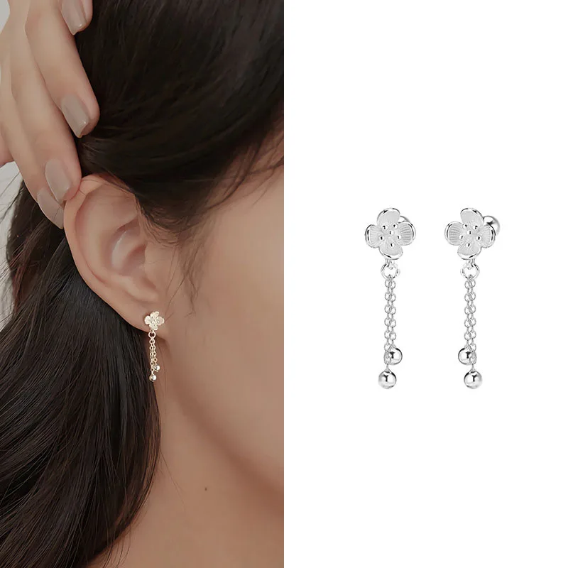 

100% 925 Sterling Silver Flower Earrings for Women Girl Fashion Geometric Plant Tassel Design Jewelry Party Gift Dropshipping