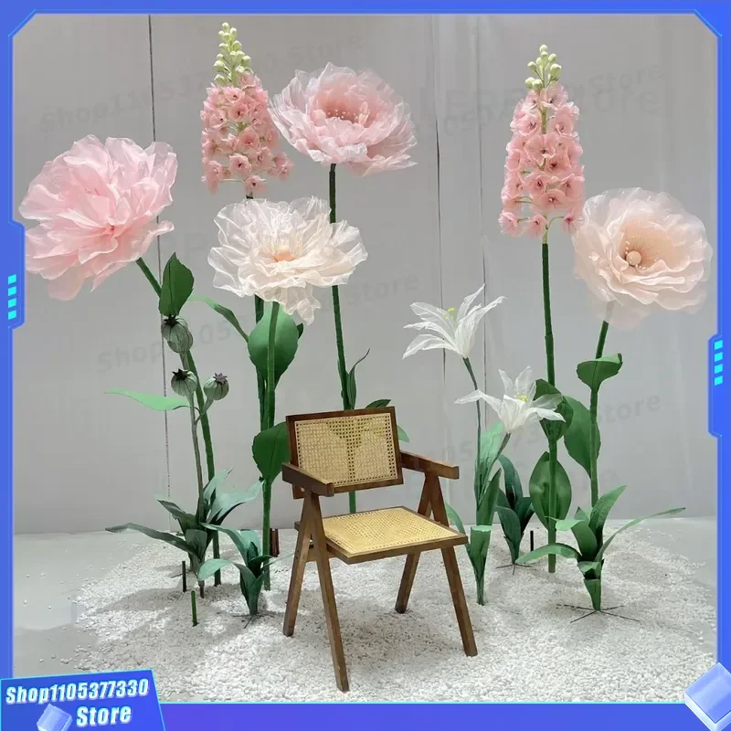 Pink Artificial Flowers for Monet Garden Landscaping Scene Arrangement Fake Flower Art Decoration Photo Props Simulation