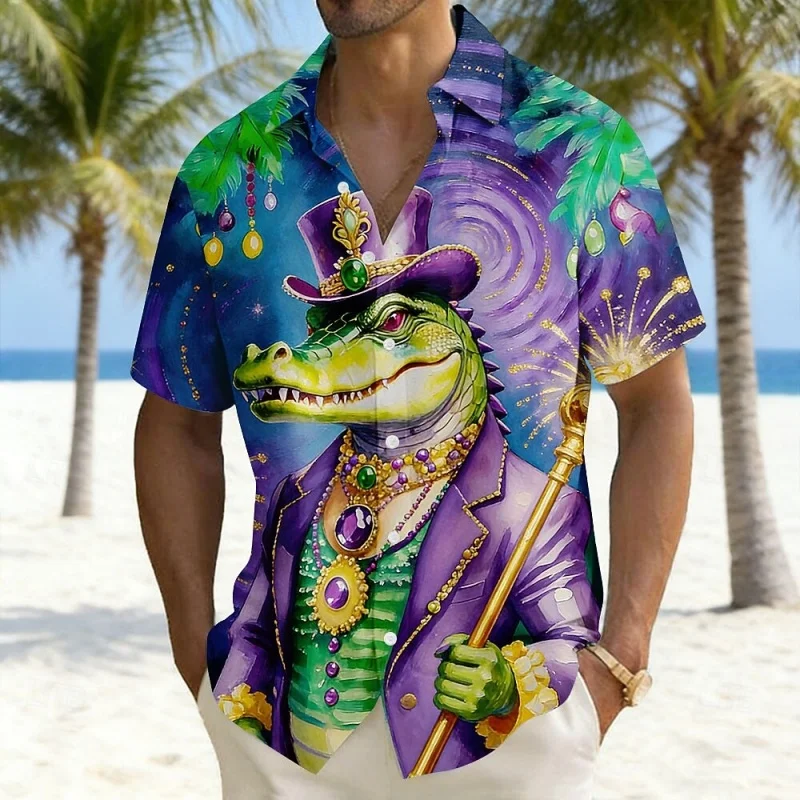 

Carnival Animal Pattern Hawaiian Shirt For Men Fun Luxury 3D Printed Short Sleeves Summer Street Blouse Beachwear Aloha Shirts