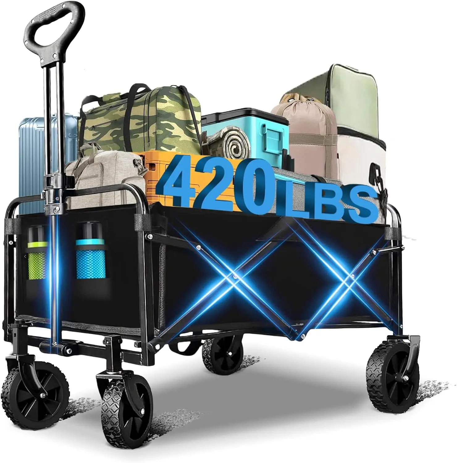 

Складной складной вагон с вездеходными колесами, грузоподъемность 420 фунтов для покупок на пляжный кемпинг