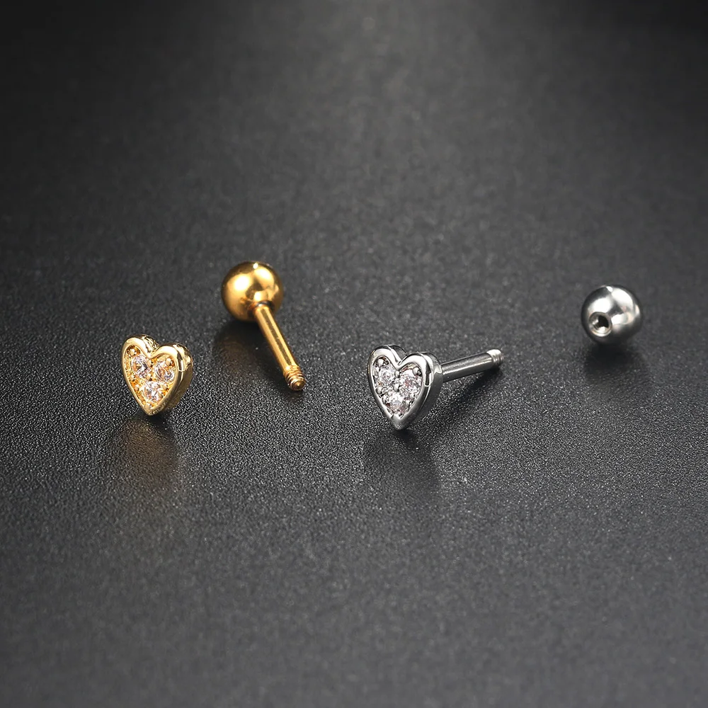 1PC Helix Piercing Herz Ohrringe Für Frauen Dainty Silber Farbe Zirkonia Tragus Daith Lobe Knorpel Ohrringe Körper Schmuck CC003 – Detail 8