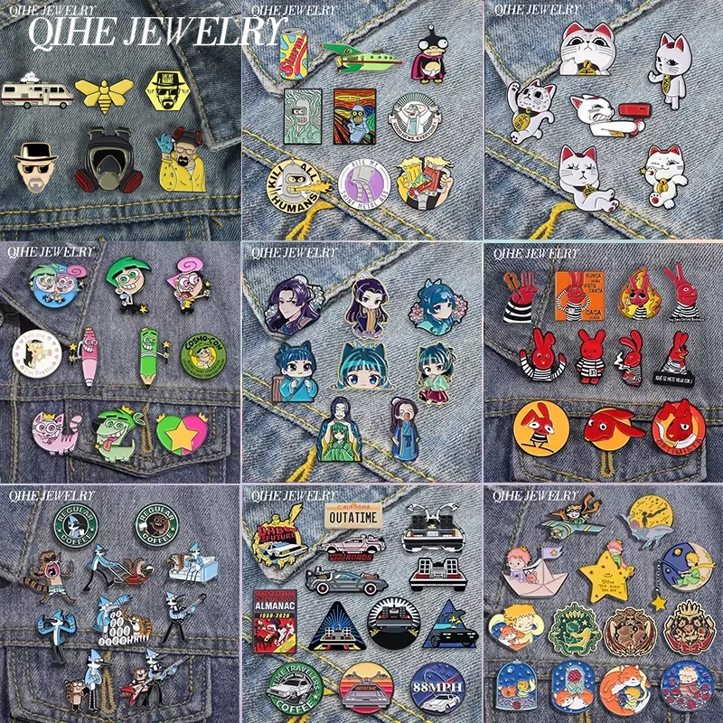 Set de 5-19 piezas de broches de esmalte de anime y películas de comedia, con diseños de Anime Turbo Granny Cat, Maomao Muscle Rat y Red Eared Rabbit, joyería