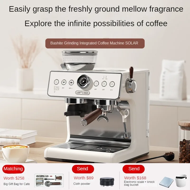 Итальянская кремово-белая полуавтоматическая кофемашина — интегрированная система шлифования для профессионального домашнего и коммерческого использования ​