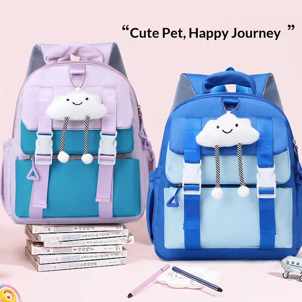 Kids Backpack for Boys Girls, Cartoon Animal School Bag with Keychain, Cute Toddler Backpack for Kindergarten, Children Daypack