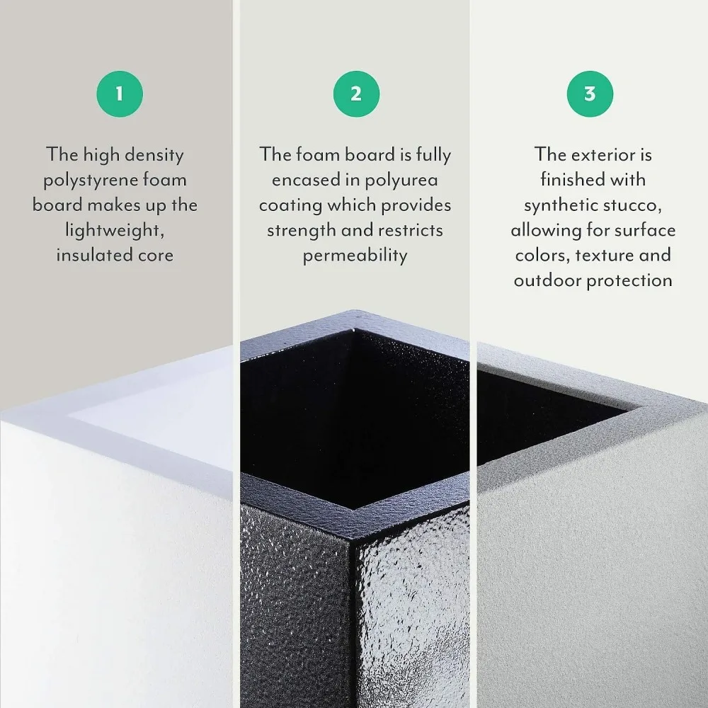زارع مستطيل من مادة البوليستون على طراز ميلان، 46 طول × 17 عرض × 19 ارتفاعًا، متين وخفيف الوزن للاستخدام الداخلي والخارجي #3
