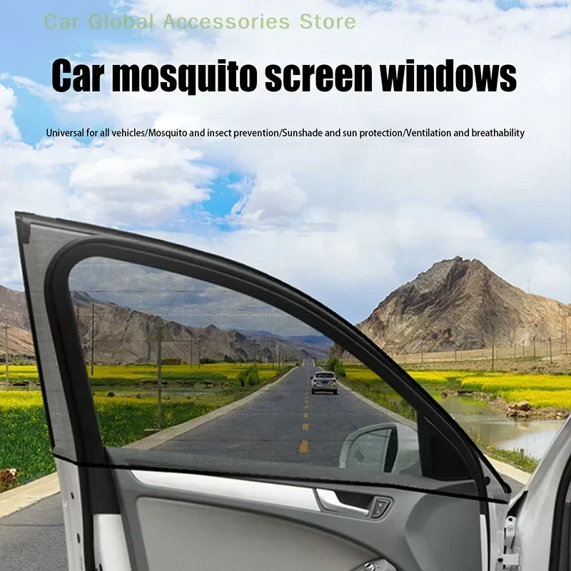 2pcs Car Rear Side Window Sunshade UV Protect Shield Mesh Prevent Mosquito Sunshine Privacy Protection Foldable Curtain