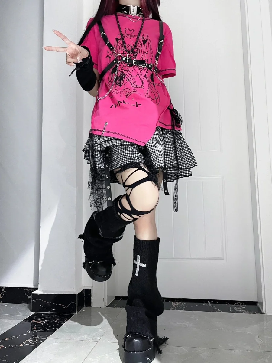 Ruibbit Hot Girl Design Black White Cake Plaid Punk Irregular Spider Web Skirt Y2k Skirt A-LINE Ball Gown