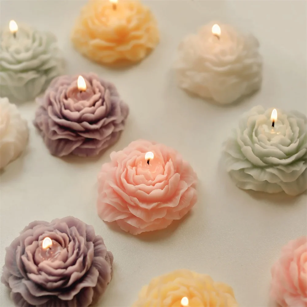 Large Peony Aroma Candle Silicone Mold 3d Peony Flower Mousse Cake Chocolate Mould Diy Soap Mould Home Bedroom Decor