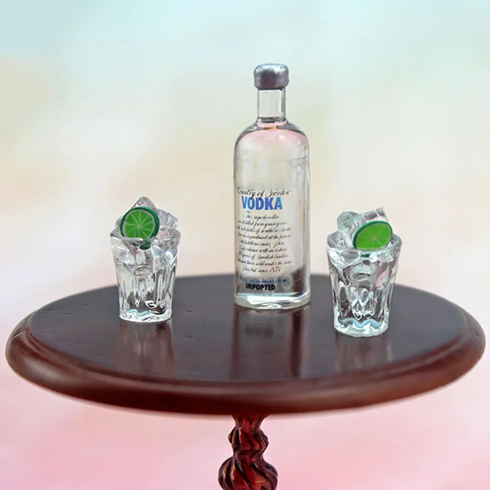 1set 1/12 Doll House Miniature Resin Vodka Bottle Wine Glass Set Simulation Drink Model Toy Mini Decoration Dollhouse Accessorie