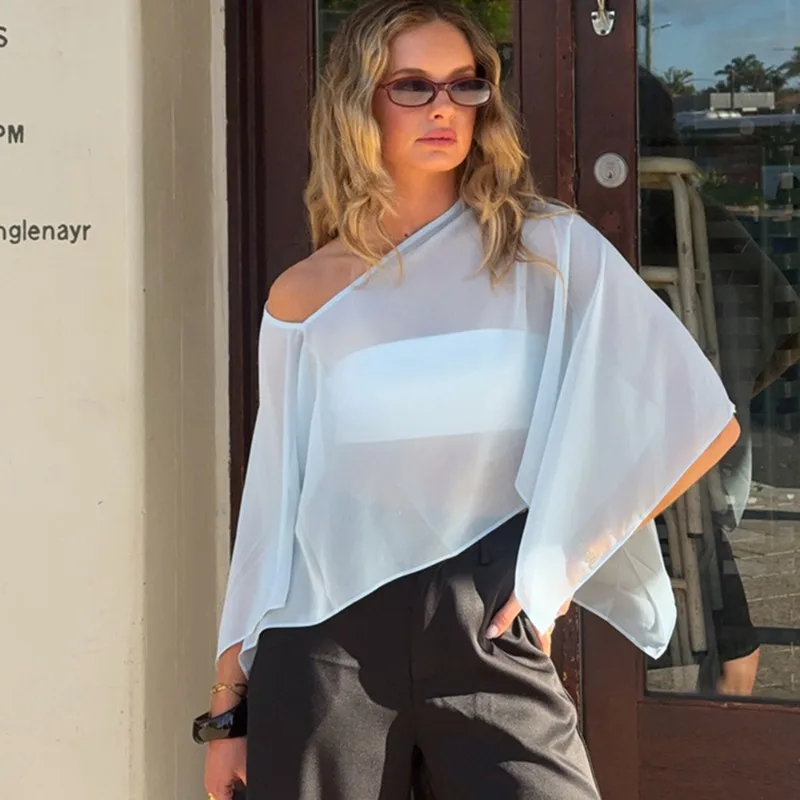 

Talenza Women's Summer Blouse Tops Fashion Loose Casual Solid Mesh Patchwork Shawl Elegant New Beach Vacation Party Women's Tops