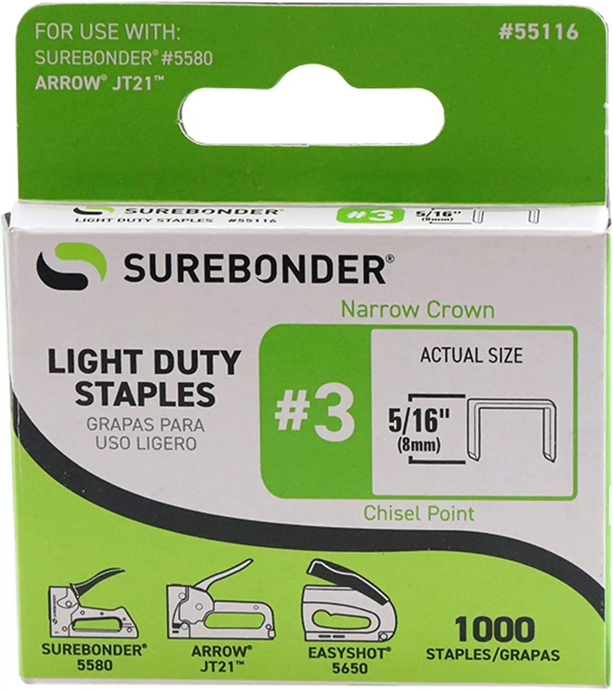 

3 Light Duty 5/16" Narrow Crown Staples - Pack of 1000 for Secure Fastening