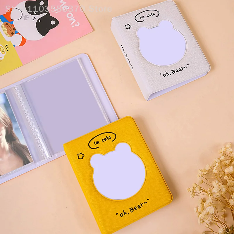 3 Inch K-pop Idol Photocards Holder Cute Bear Hollow Photo Album 32 Pockets Cards Binder Mini Pictures Storage Case Collect Book