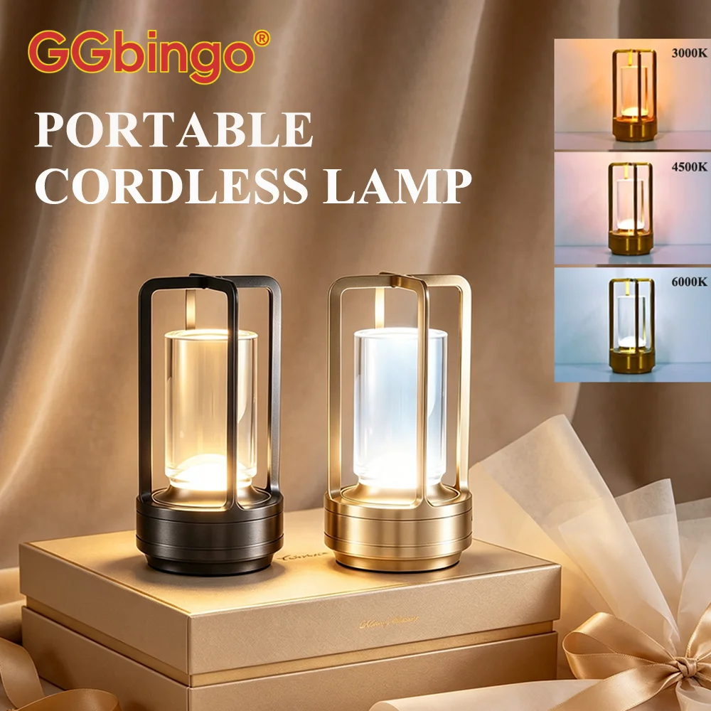 GGbingo Kabellose LED-Tischlampe Schreibtischleuchten Outdoor-Camping Atmosphärenlicht Restaurant Kreative Nachttischlampen aus Legierung