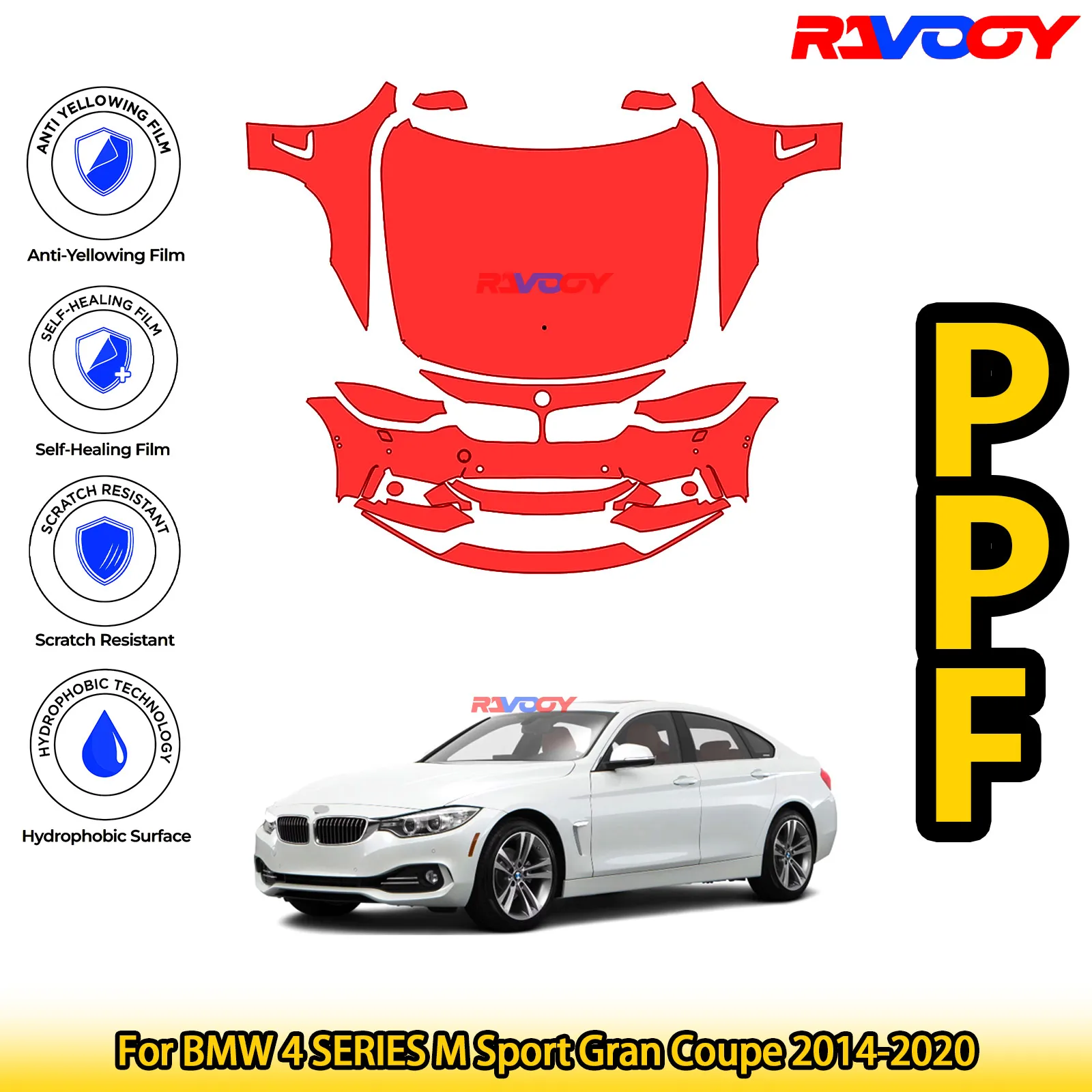 

Для BMW 4 SERIES M Sport Gran Coupe 2014-2020, глянцевая матовая черная предварительно вырезанная передняя защитная пленка PPF, комплект
