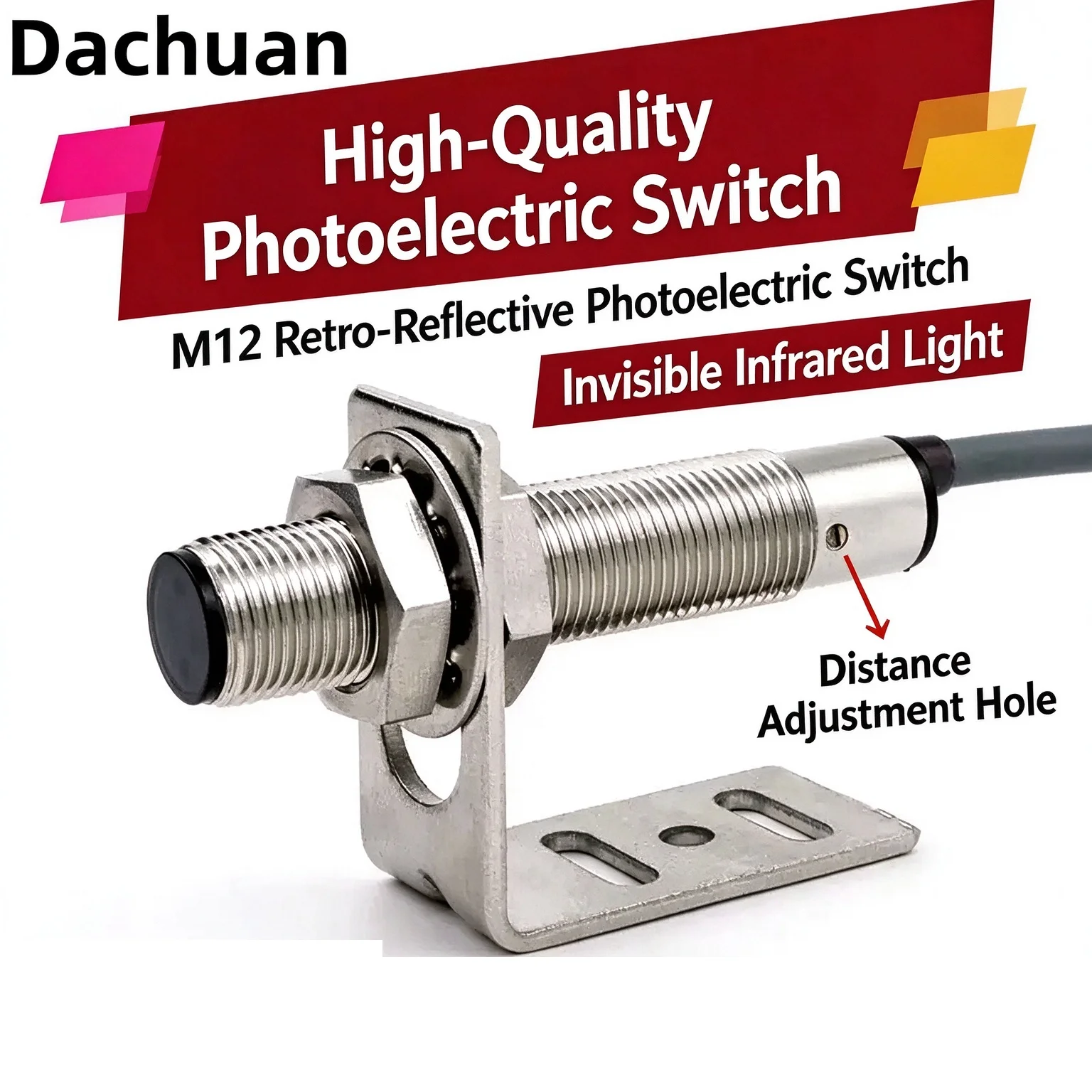 M12 Waterproof Laser Switch for Opague Visible Material Optoelectric Senso 30cm Infrared Diffuse Reflection Photoelectric Sensor