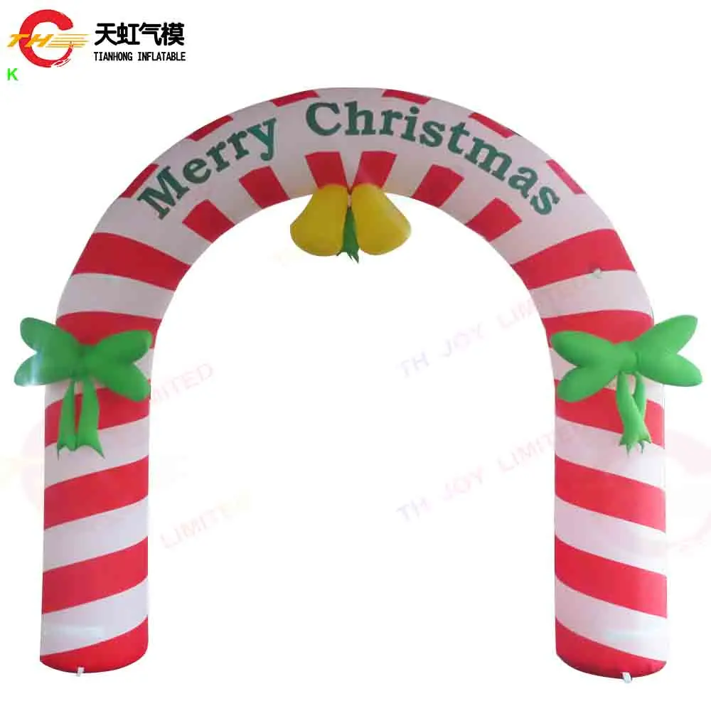 

Fast Shipping Candy Cane Christmas Arch Lighting Optional Inflatable Santa Archway with Santa Claus Bells