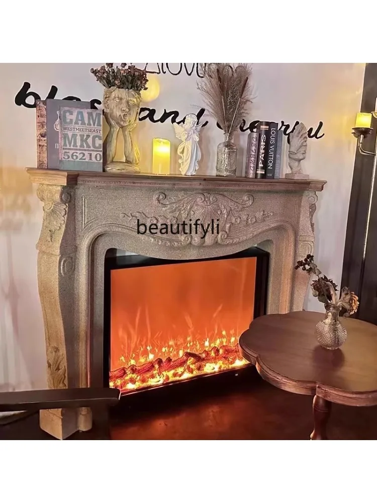 French living room retro mantel anti-marble decorative cabinet fake fire 3d corner ornament cabinet