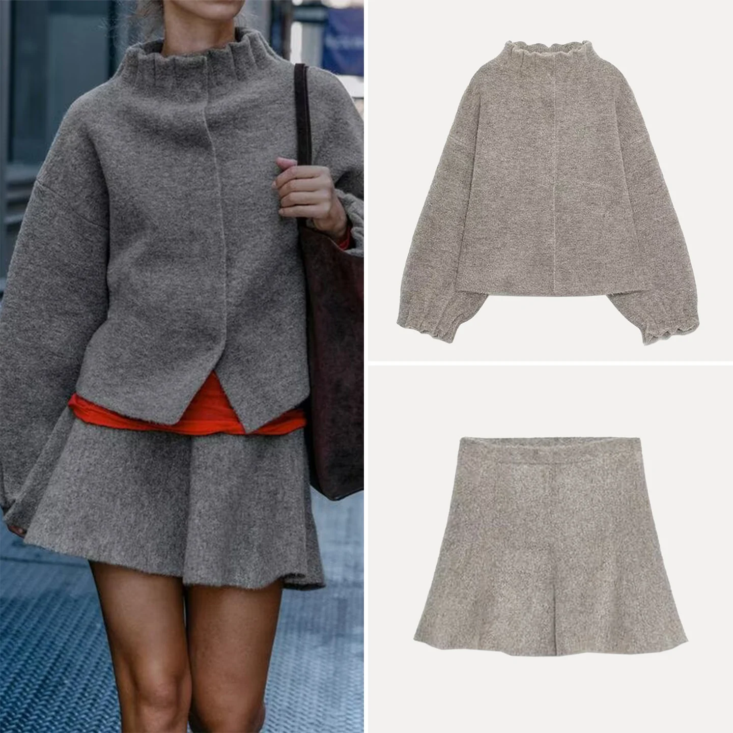 

Z Women's Knitted Pilot Jaet Coat Skirt Set Long Sve Regular Length European Sle Four Seasons Adult Color